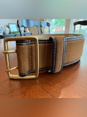 🟤 J. McLaughlin Wide Suede/Leather Belt – Tan/Brown | Brass Buckl